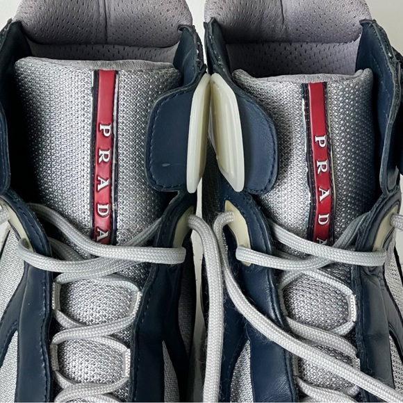 PRADA America’s Cup High-Top Sneakers Blue and Silver Men's Size 12 - Picture 3 of 16